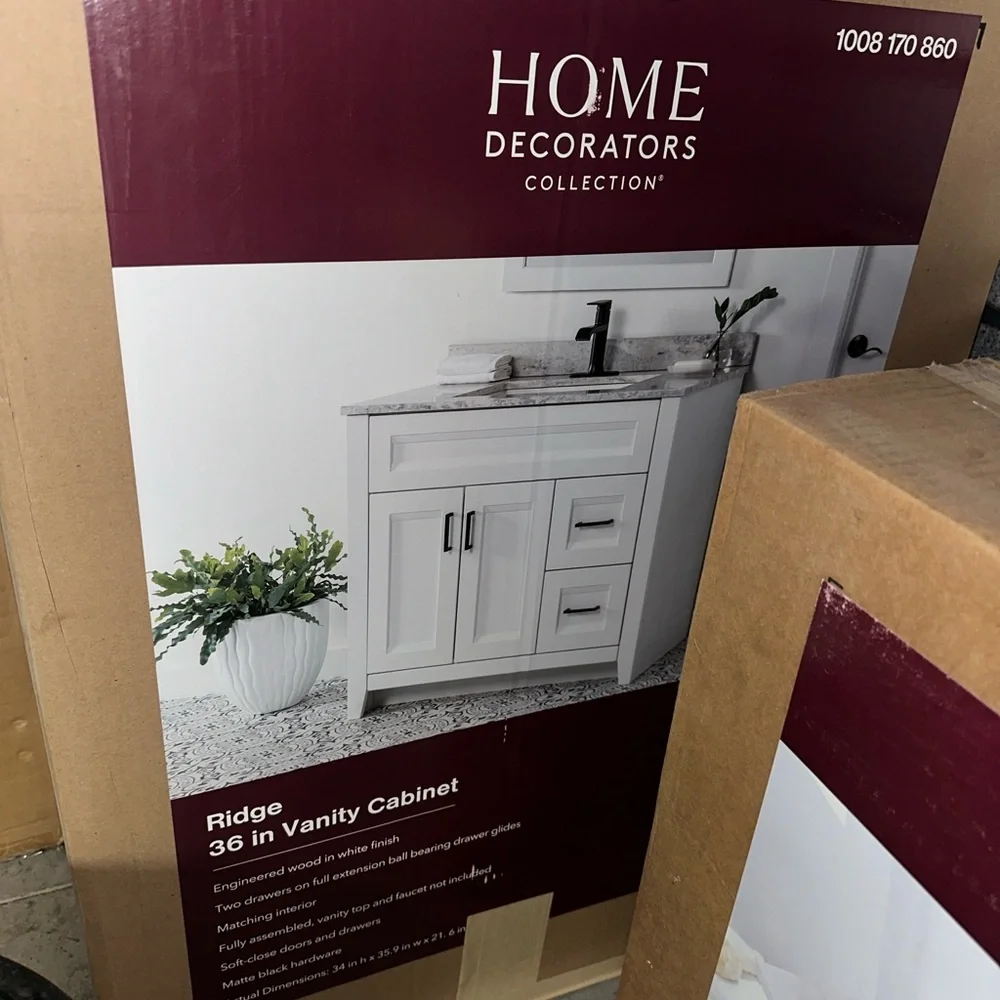Sleek White Vanity with Black Handles